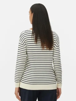 Pulls Et Gilets|Primark Pull Col Bateau à Rayures En Maille Fine Ivoire