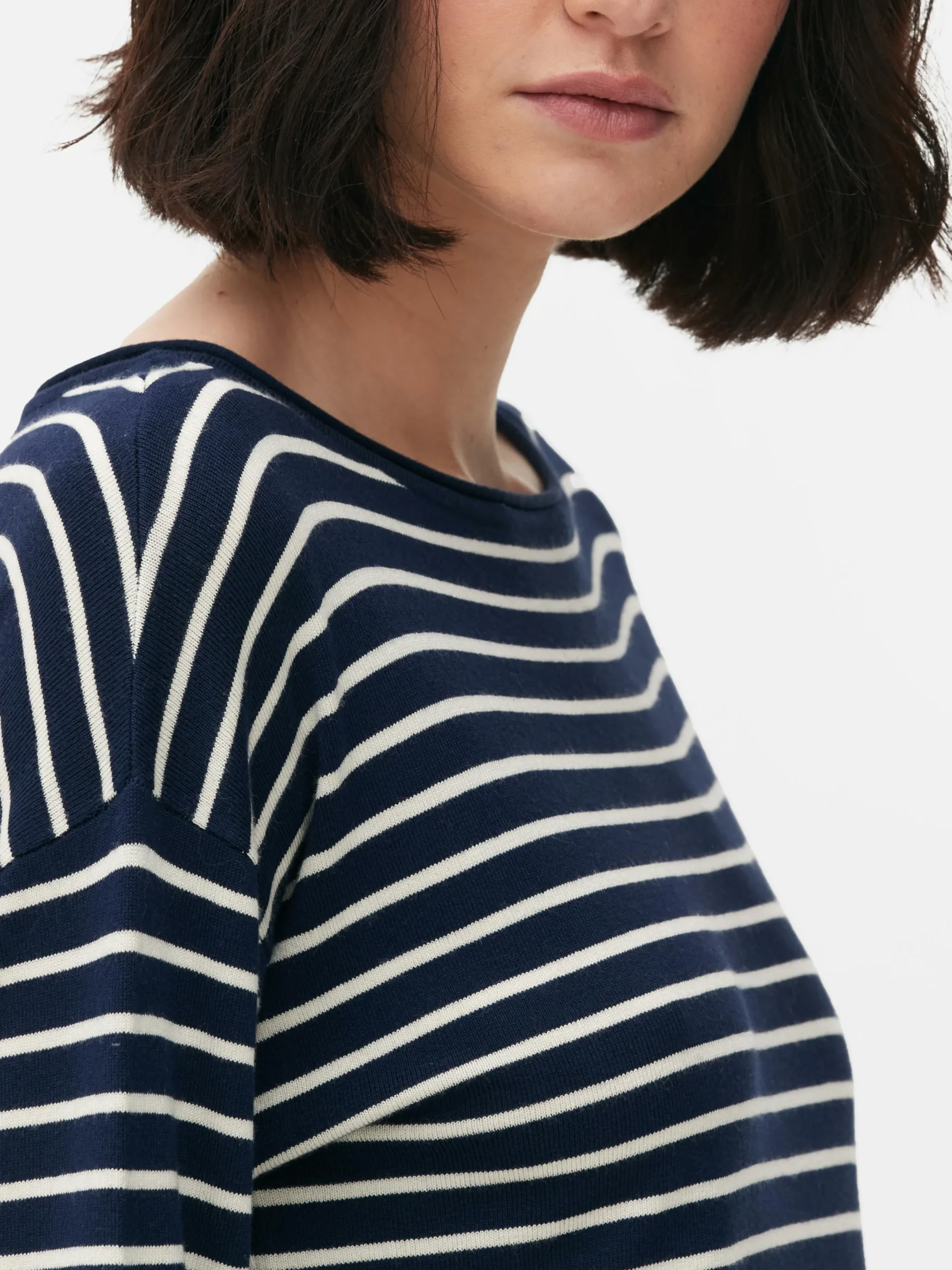 Pulls Et Gilets|Primark Pull Col Bateau à Rayures En Maille Fine Bleu marine