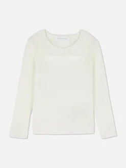 Pulls Et Gilets|Primark Pull Côtelé Avec Col à Volants Écru