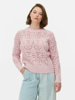 Pulls Et Gilets|Primark Pull En Maille Ajourée à Col Ras-du-cou Rose