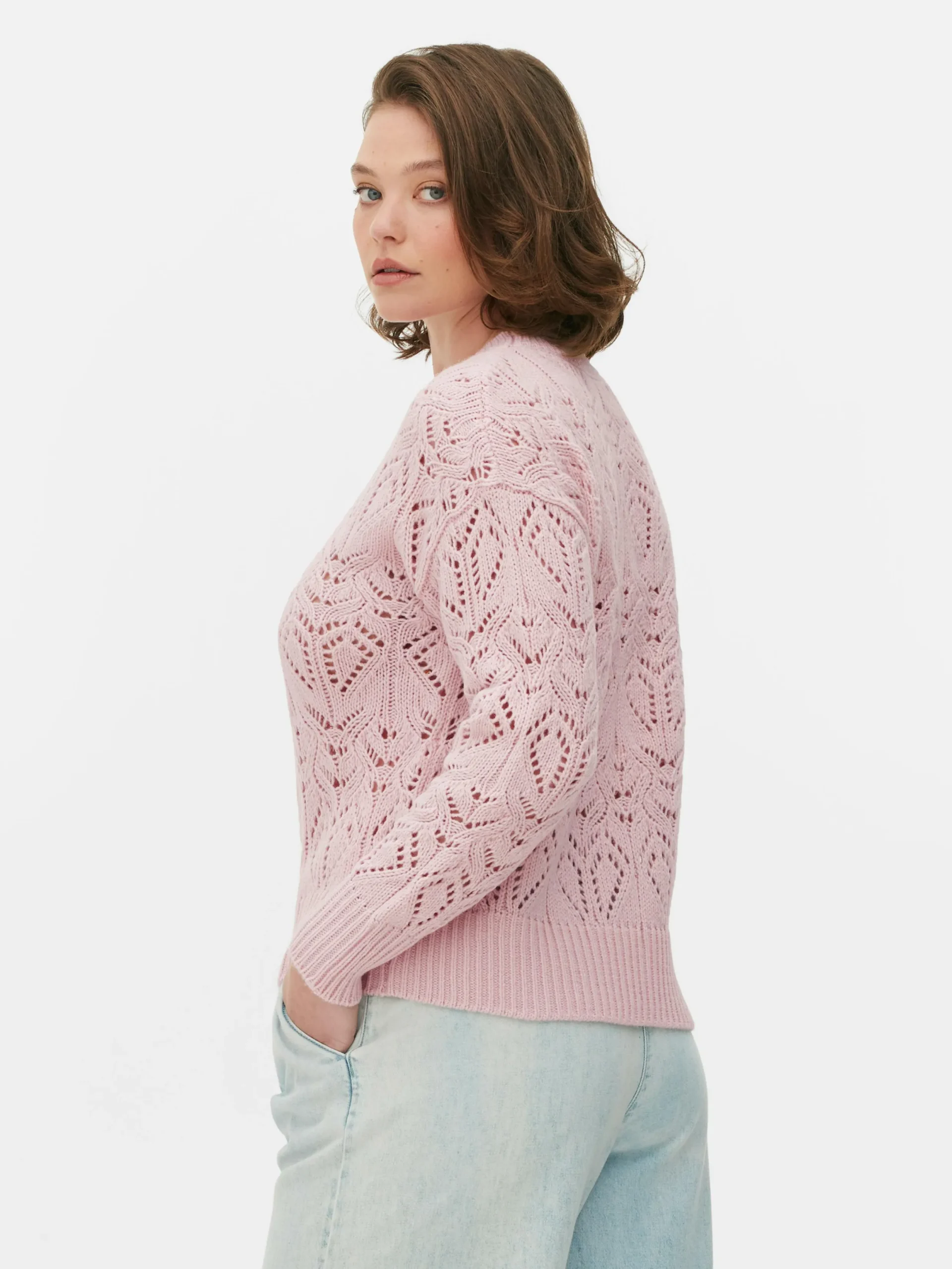 Pulls Et Gilets|Primark Pull En Maille Ajourée à Col Ras-du-cou Rose