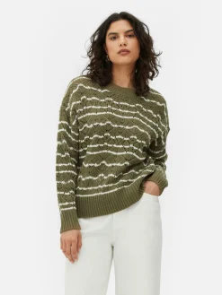 Pulls Et Gilets|Primark Pull En Maille Ajourée à Col Ras-du-cou Kaki