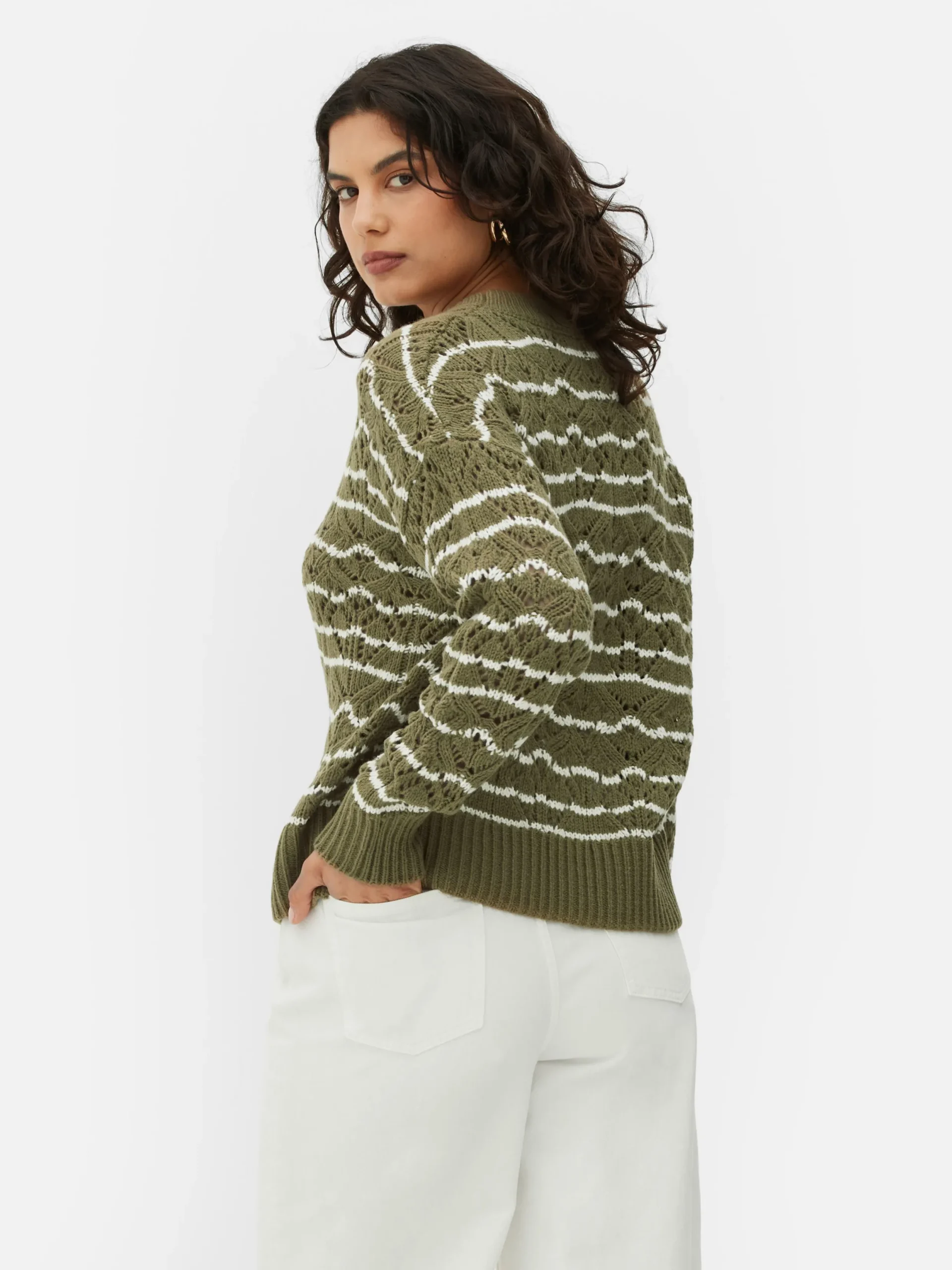 Pulls Et Gilets|Primark Pull En Maille Ajourée à Col Ras-du-cou Kaki