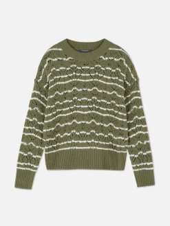 Pulls Et Gilets|Primark Pull En Maille Ajourée à Col Ras-du-cou Kaki