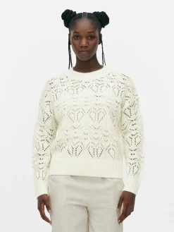 Pulls Et Gilets|Primark Pull En Maille Ajourée à Col Ras-du-cou Ivoire