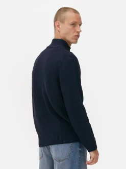 Pulls Et Gilets|Primark Pull En Maille Côtelée à Col Zippé Bleu marine