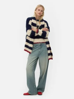 Pulls Et Gilets|Primark Pull En Maille Duveteuse à Rayures Rita Ora Bleu marine
