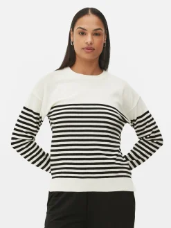 Pulls Et Gilets|Primark Pull En Maille Fine à Col Ras-du-cou Blanc/Noir