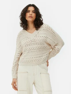 Pulls Et Gilets|Primark Pull En Maille Pointelle à Col En V Beige