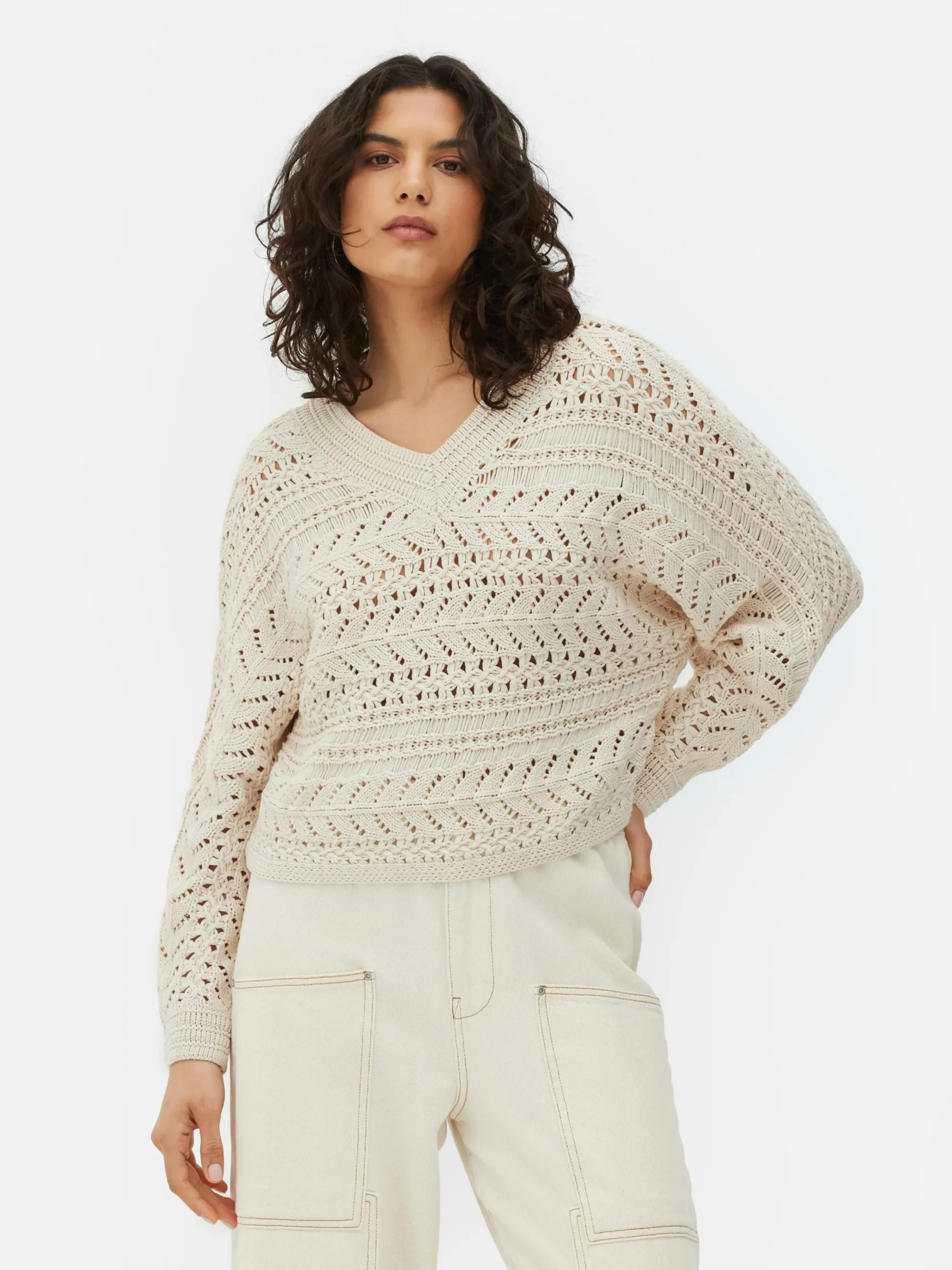 Pulls Et Gilets|Primark Pull En Maille Pointelle à Col En V Beige