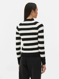Pulls Et Gilets|Primark Pull En Maille Torsadée à Col Montant Noir/Blanc