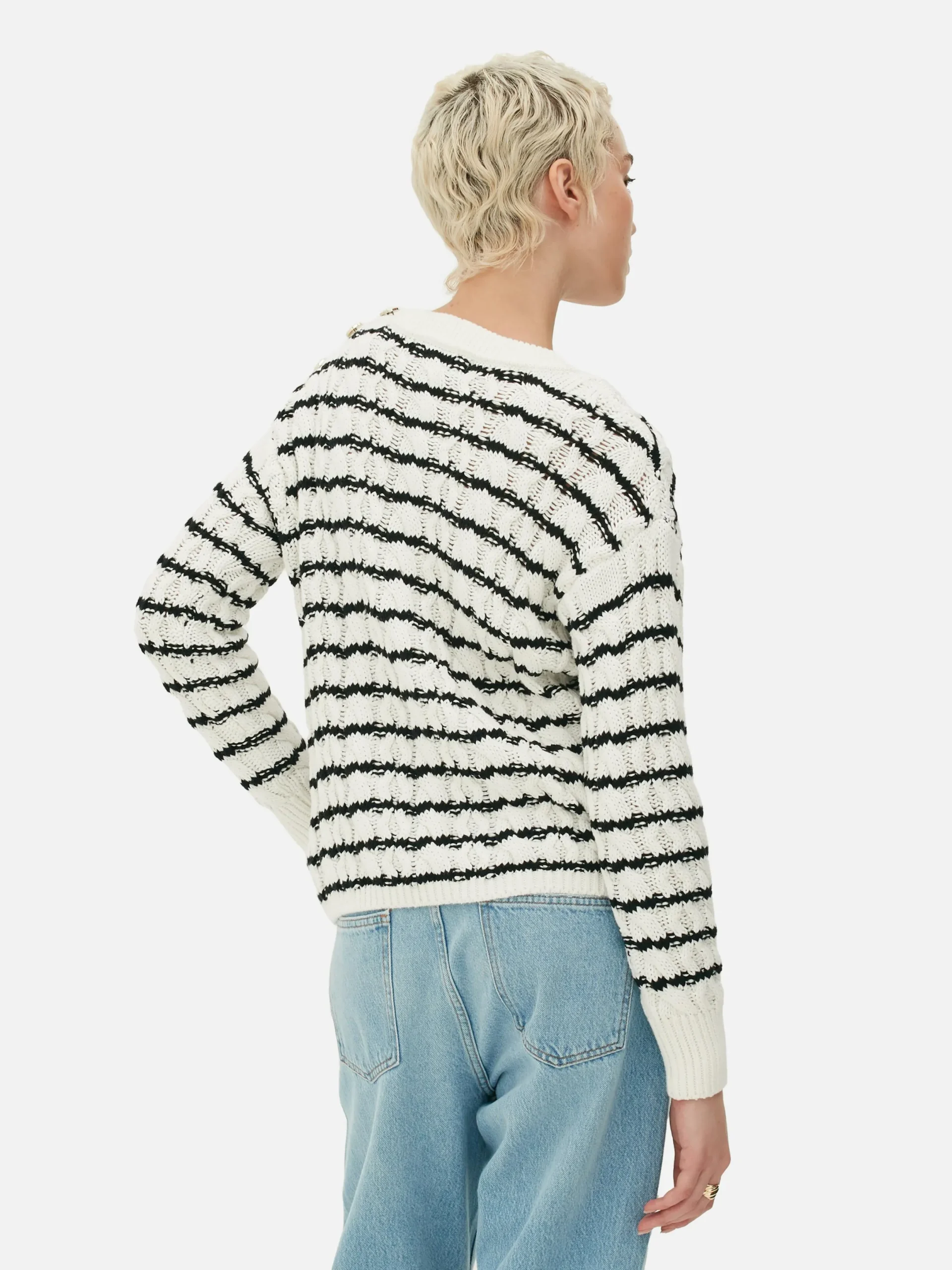 Pulls Et Gilets|Primark Pull En Maille Torsadée à Rayures Blanc/Noir