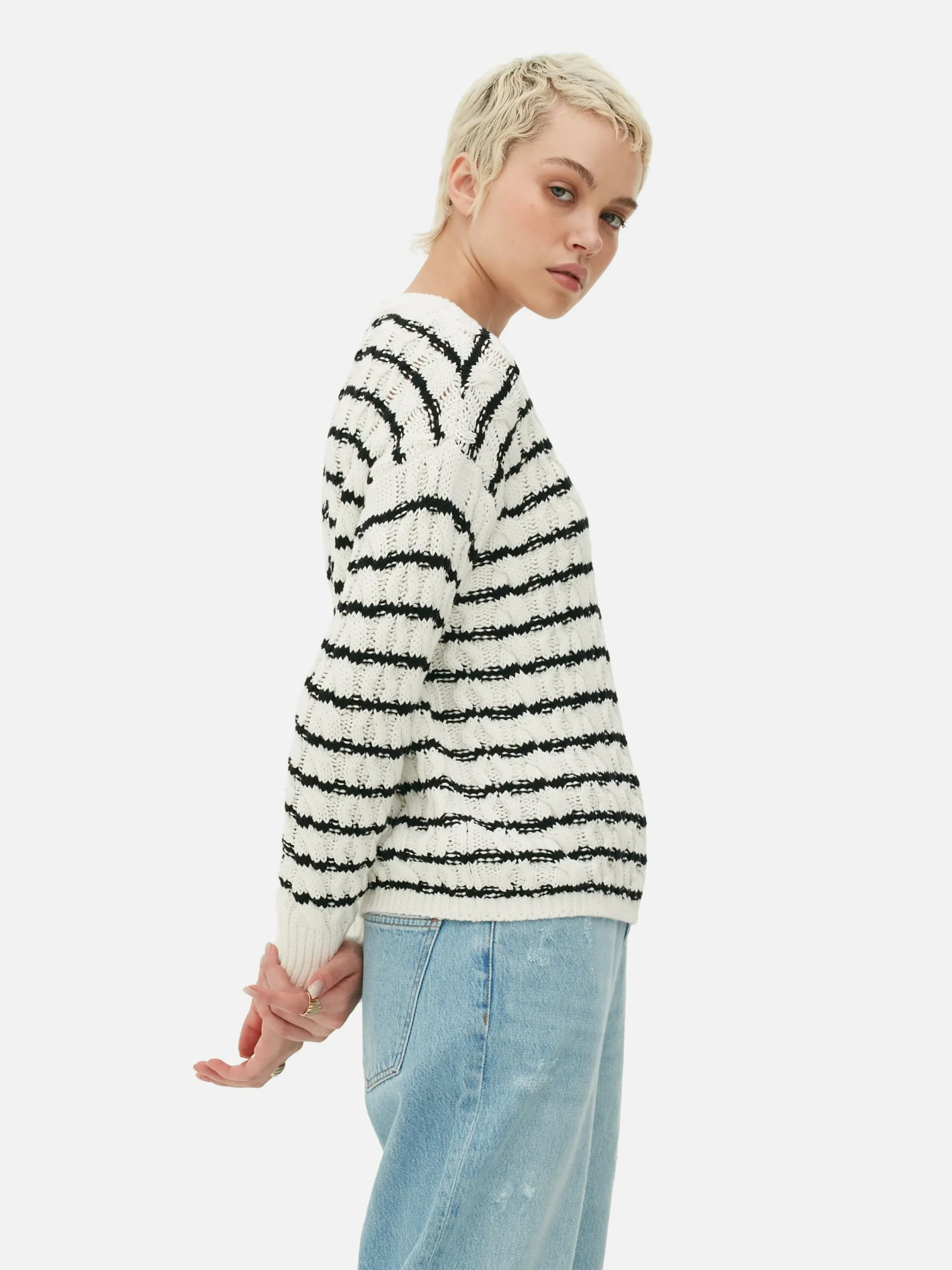 Pulls Et Gilets|Primark Pull En Maille Torsadée à Rayures Blanc/Noir