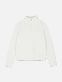 Pulls Et Gilets|Primark Pull Tricoté à Encolure Zippée Blanc