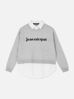 Pulls Et Gilets|Primark Pull Tricoté à Message Et Chemise Deux-en-un Gris