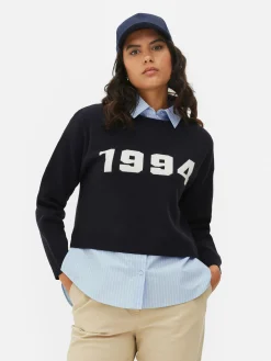 Pulls Et Gilets|Primark Pull Tricoté à Message Et Chemise Deux-en-un Bleu marine