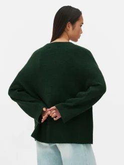 Pulls Et Gilets|Primark Pull Tricoté Avec Manches à Revers Vert foncé