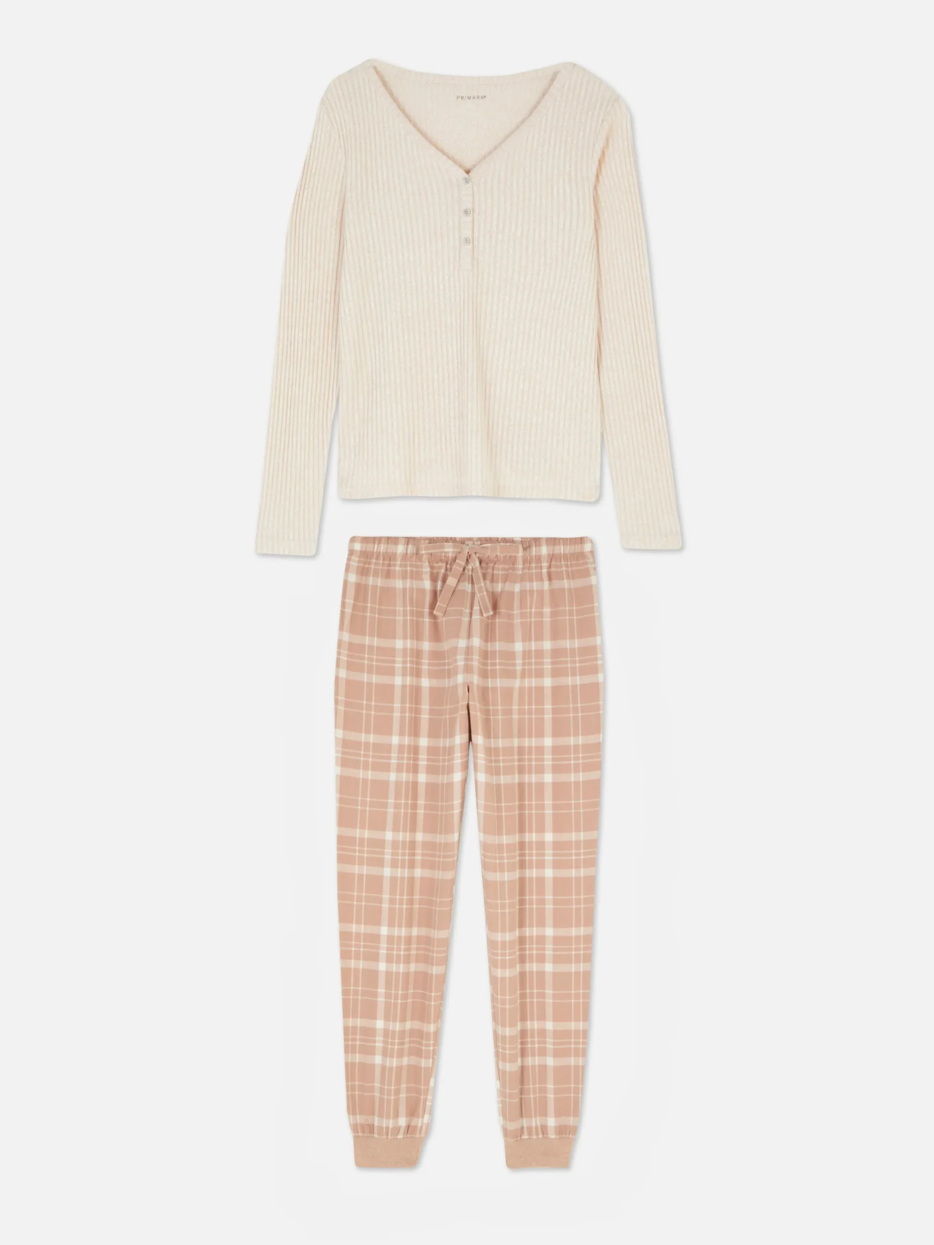Ensembles Pyjamas|Primark Pyjama à Manches Longues Avec Bas à Carreaux Marron