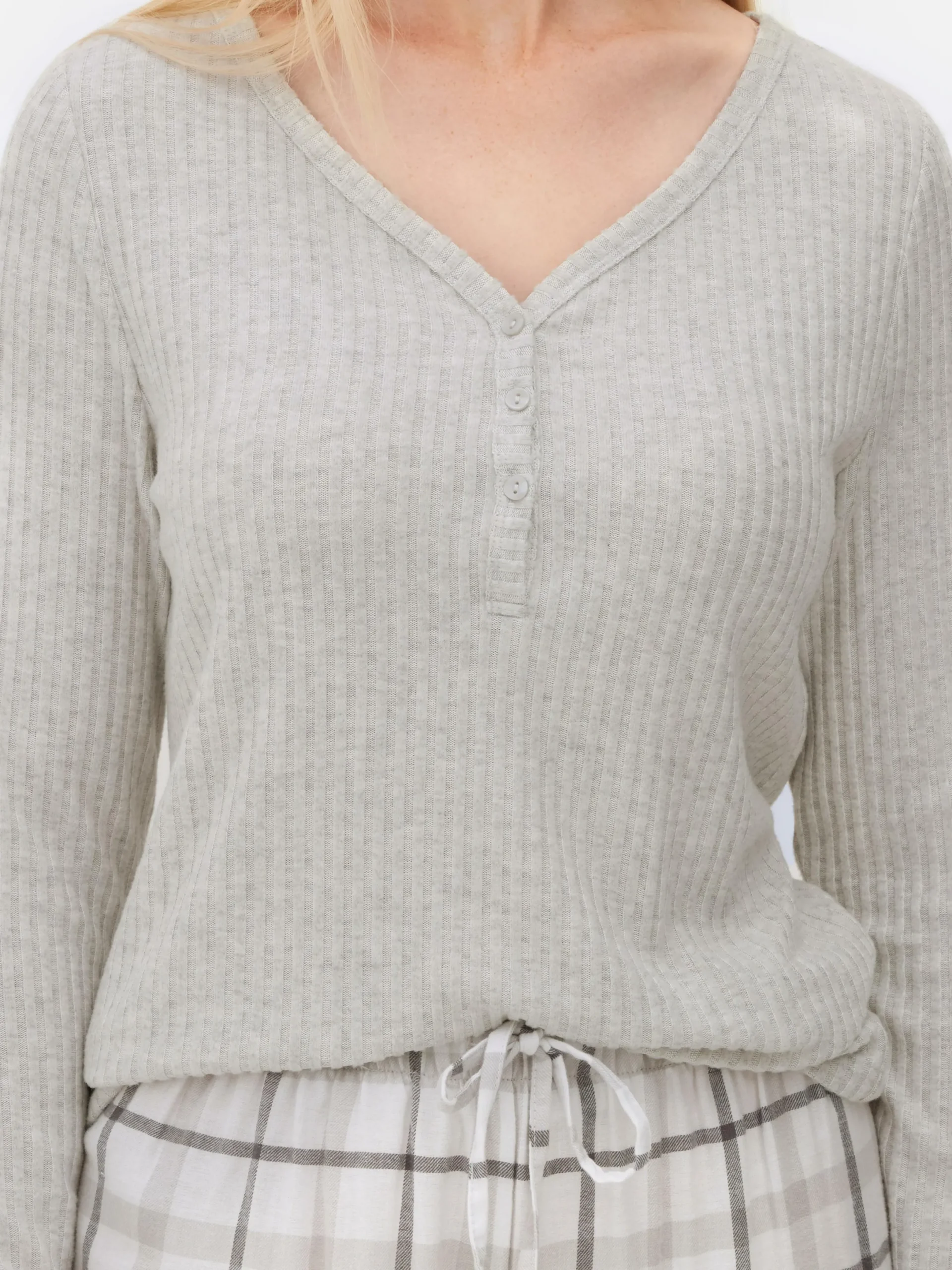Ensembles Pyjamas|Primark Pyjama à Manches Longues Avec Bas à Carreaux Gris