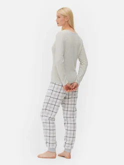 Ensembles Pyjamas|Primark Pyjama à Manches Longues Avec Bas à Carreaux Gris