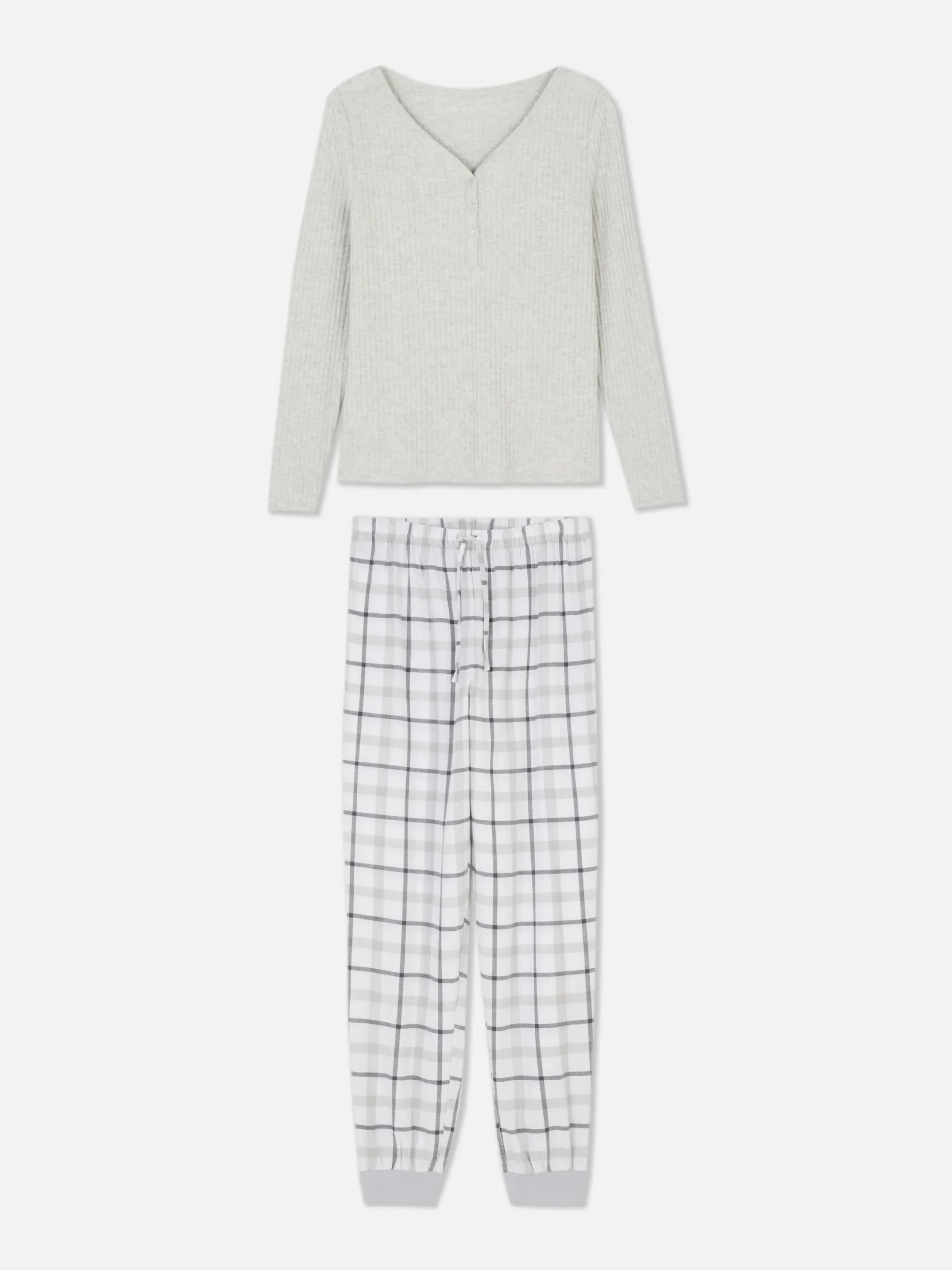 Ensembles Pyjamas|Primark Pyjama à Manches Longues Avec Bas à Carreaux Gris