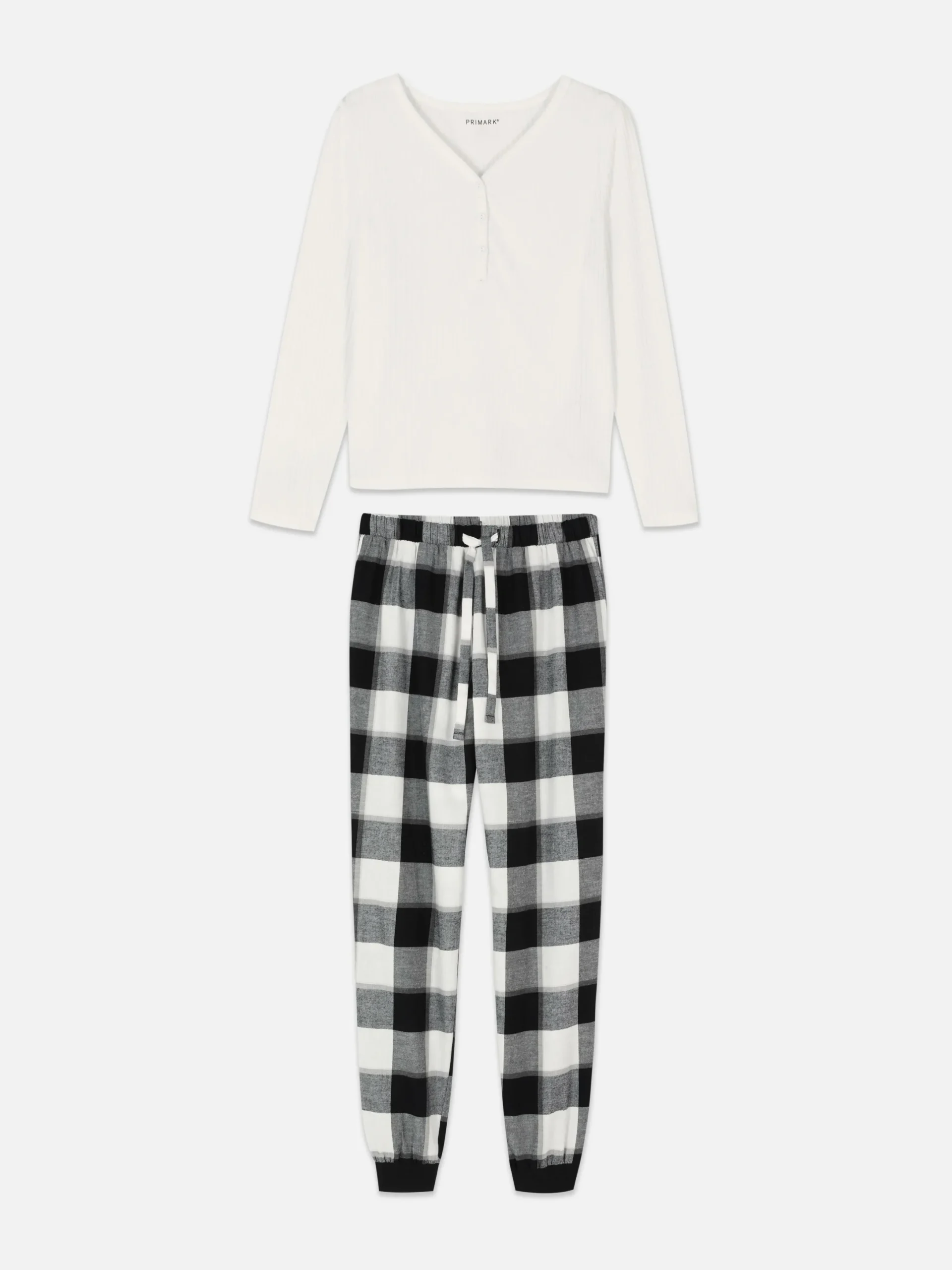 Ensembles Pyjamas|Primark Pyjama à Manches Longues Avec Bas à Carreaux Noir/Blanc