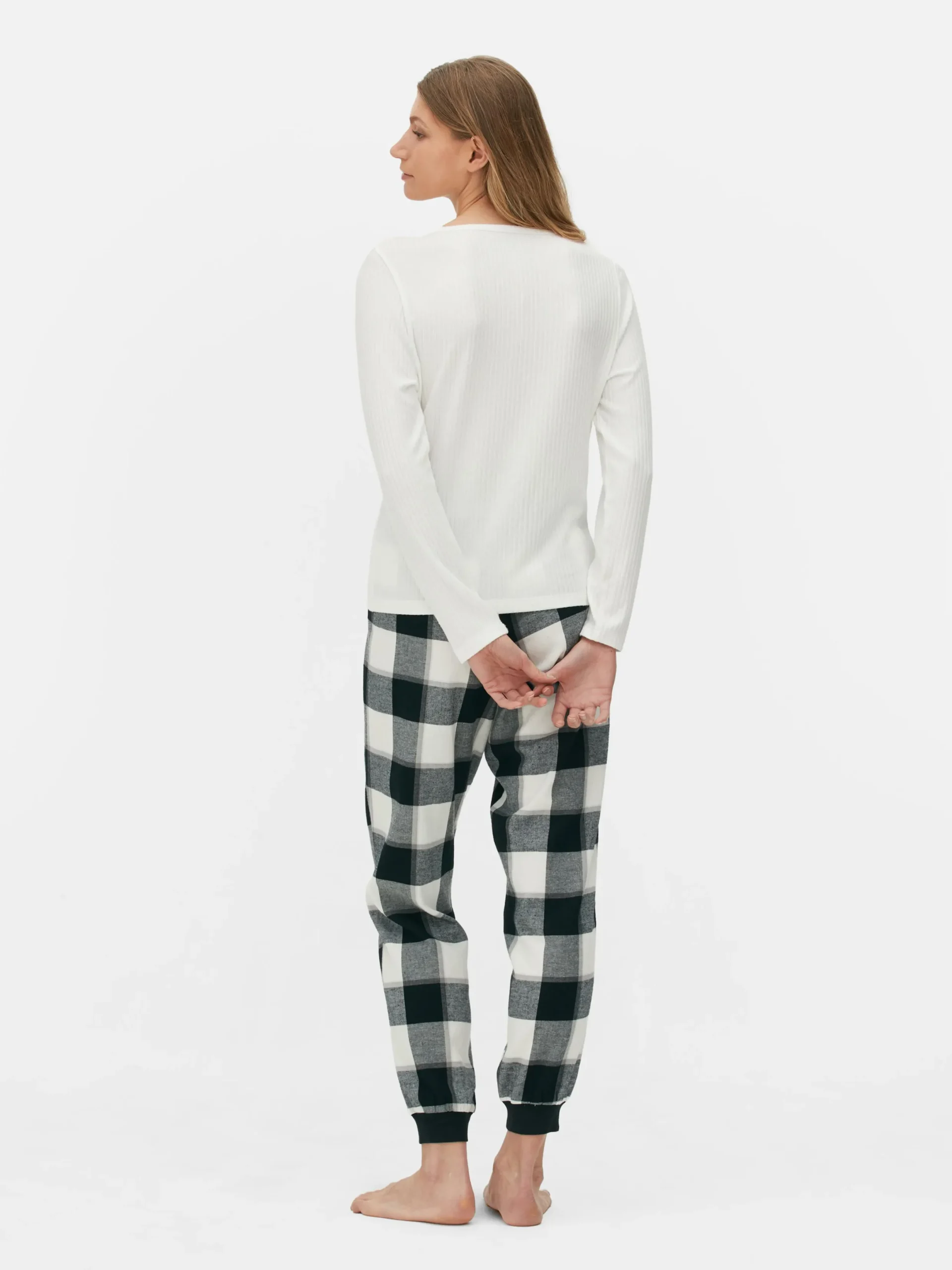 Ensembles Pyjamas|Primark Pyjama à Manches Longues Avec Bas à Carreaux Noir/Blanc