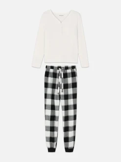 Ensembles Pyjamas|Primark Pyjama à Manches Longues Avec Bas à Carreaux Noir/Blanc