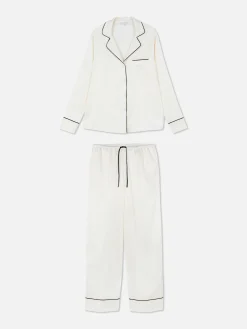 Ensembles Pyjamas|Primark Pyjama Chemise à Manches Longues En Satin Ivoire