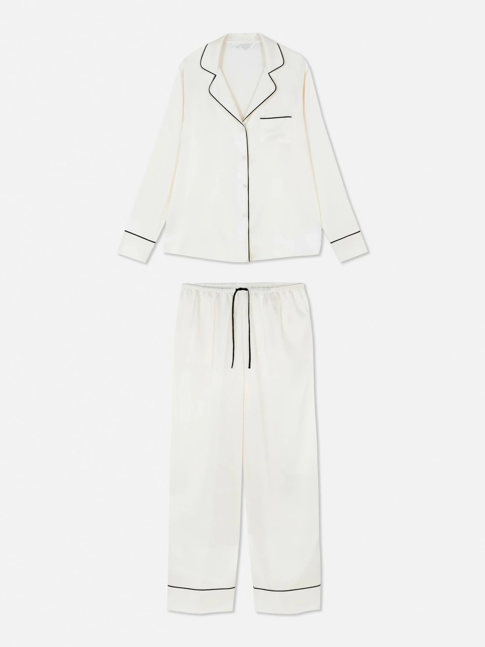 Ensembles Pyjamas|Primark Pyjama Chemise à Manches Longues En Satin Ivoire