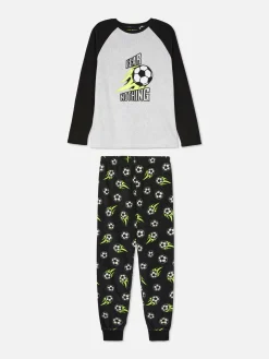 Pyjamas Et Vêtements De Nuit|Primark Pyjama En Polaire à Motif Ballon De Foot Gris chiné