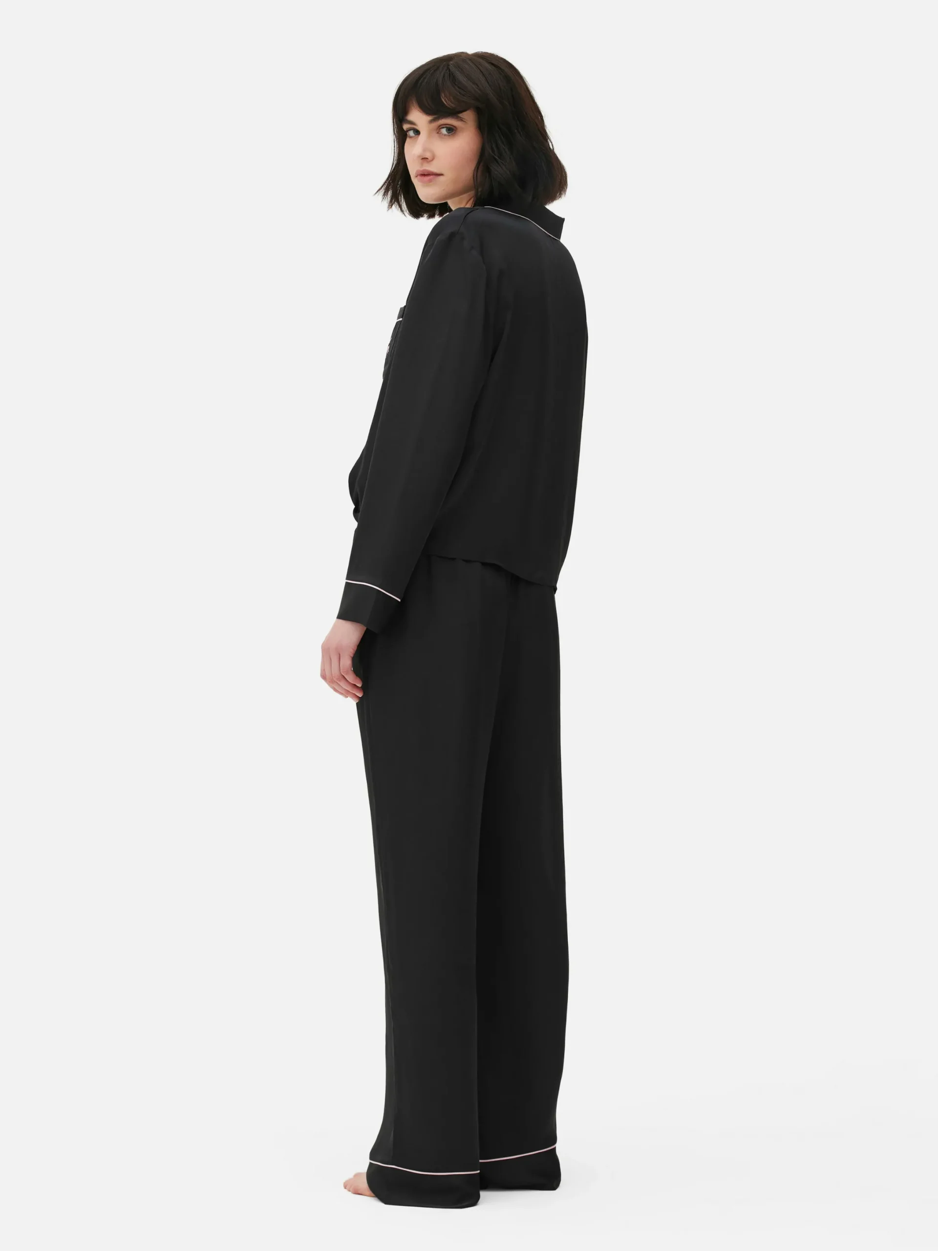 Ensembles Pyjamas|Primark Pyjama En Satin à Manches Longues Noir