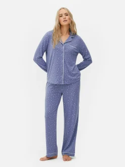 Ensembles Pyjamas|Primark Pyjama Long Boyfriend à Motif Bleu