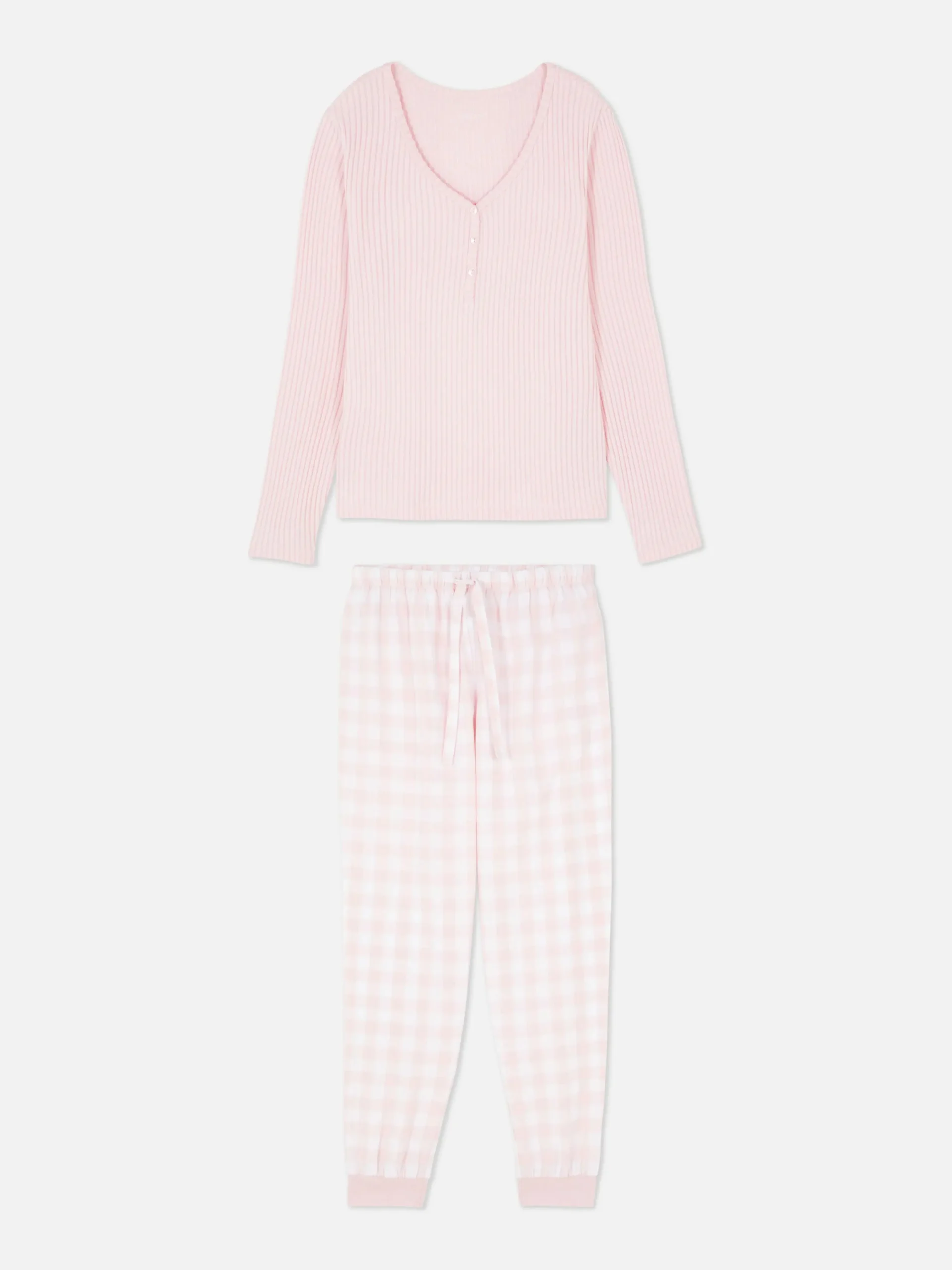 Ensembles Pyjamas|Primark Pyjama T-shirt Boutonné Et Pantalon à Motifs Rose clair