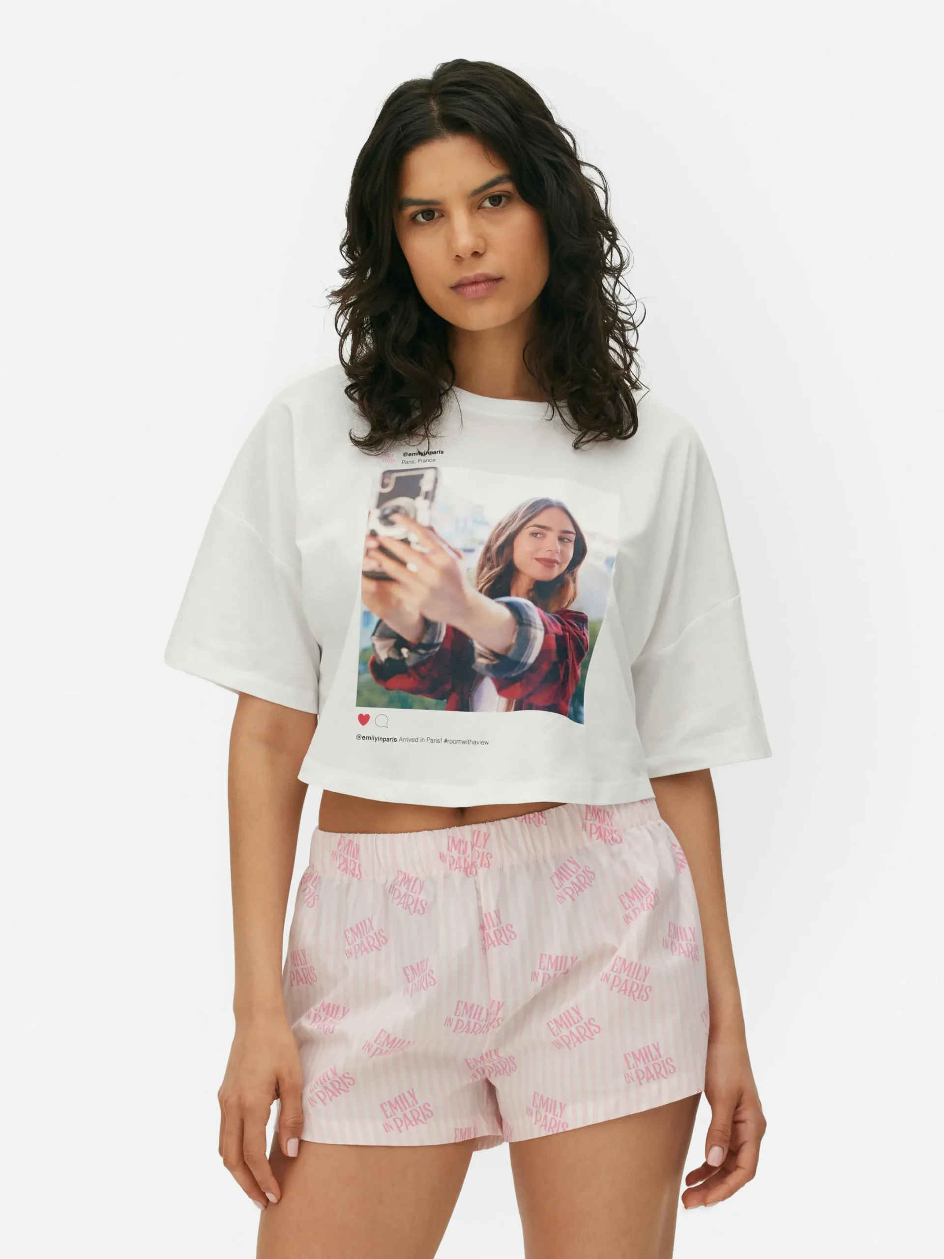 Ensembles Pyjamas|Primark Pyjama T-shirt Court Et Shorty Emily In Paris Blanc