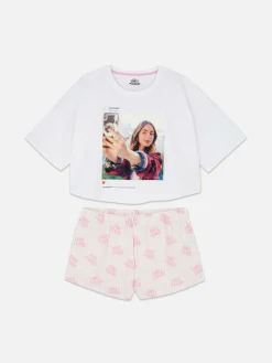 Ensembles Pyjamas|Primark Pyjama T-shirt Court Et Shorty Emily In Paris Blanc