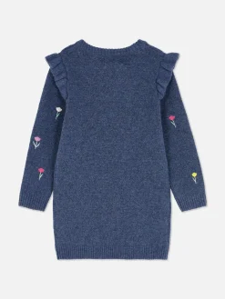 Robes|Primark Robe En Maille à Fleurs Brodées Bleu