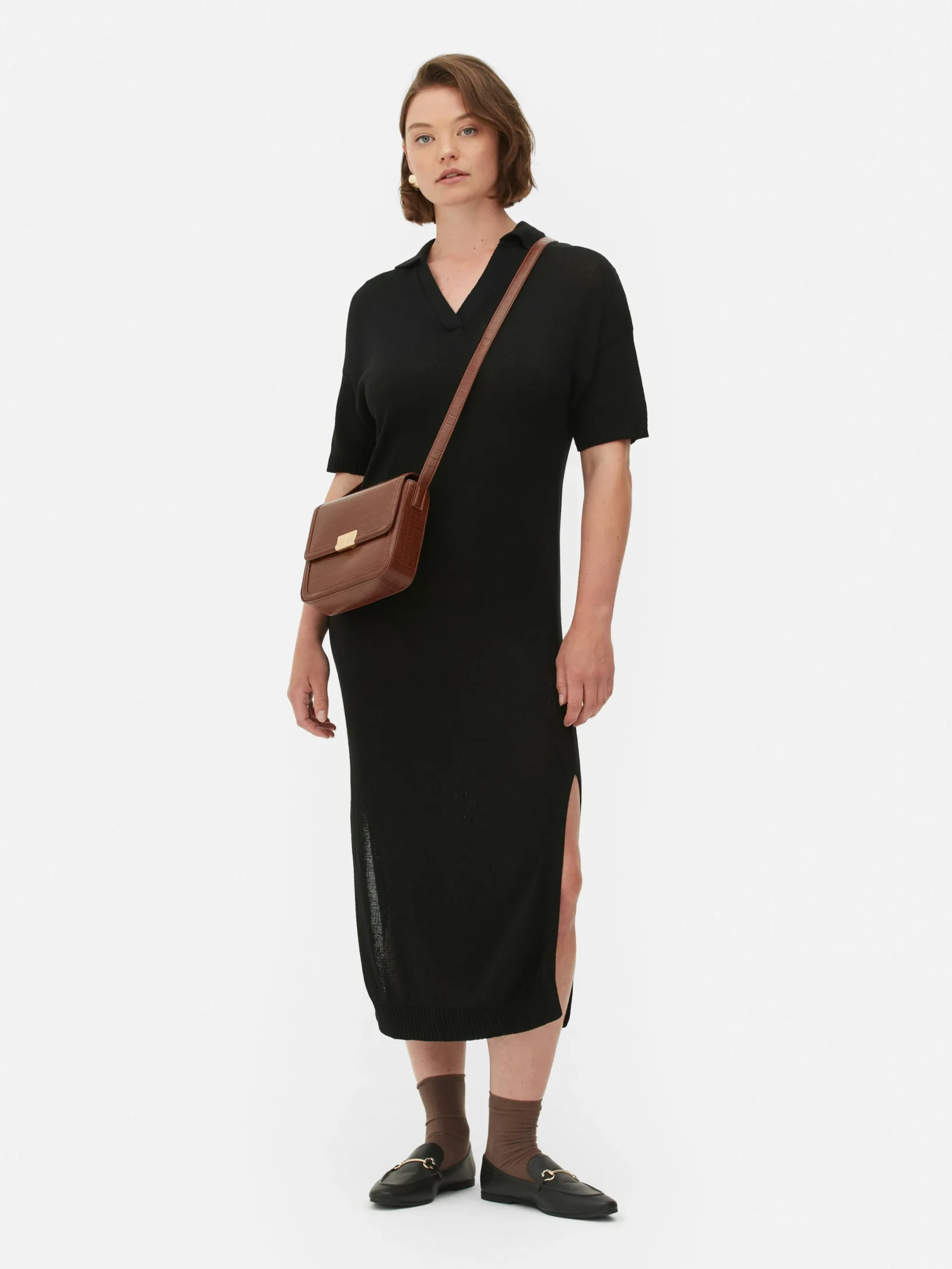 Robes|Primark Robe Mi-longue Avec Col En V Noir