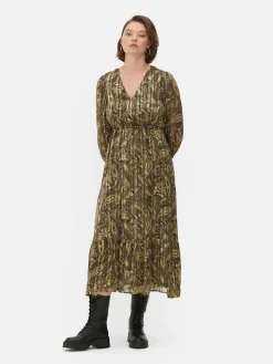 Robes|Primark Robe Mi-longue Boho à Col En V Kaki