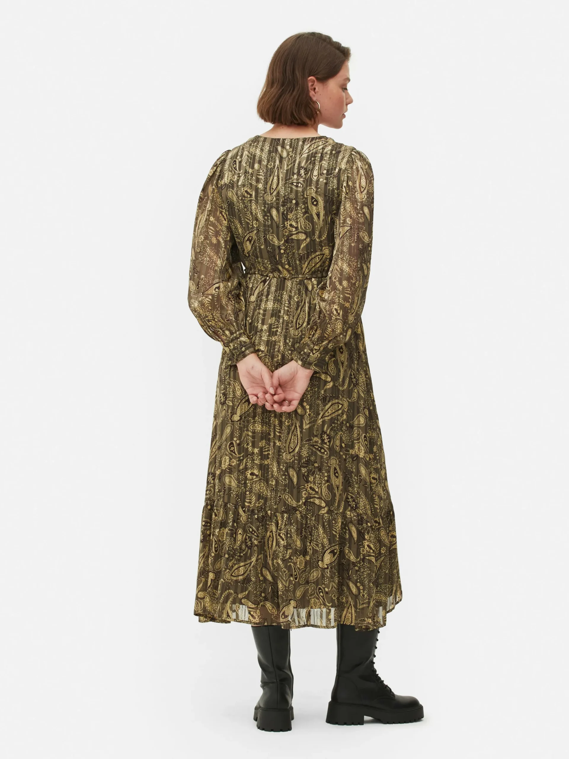 Robes|Primark Robe Mi-longue Boho à Col En V Kaki