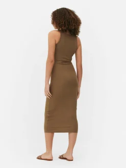 Robes|Primark Robe Mi-longue Côtelée à Dos Nageur Beige