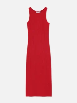 Robes|Primark Robe Mi-longue Côtelée à Dos Nageur Rouge