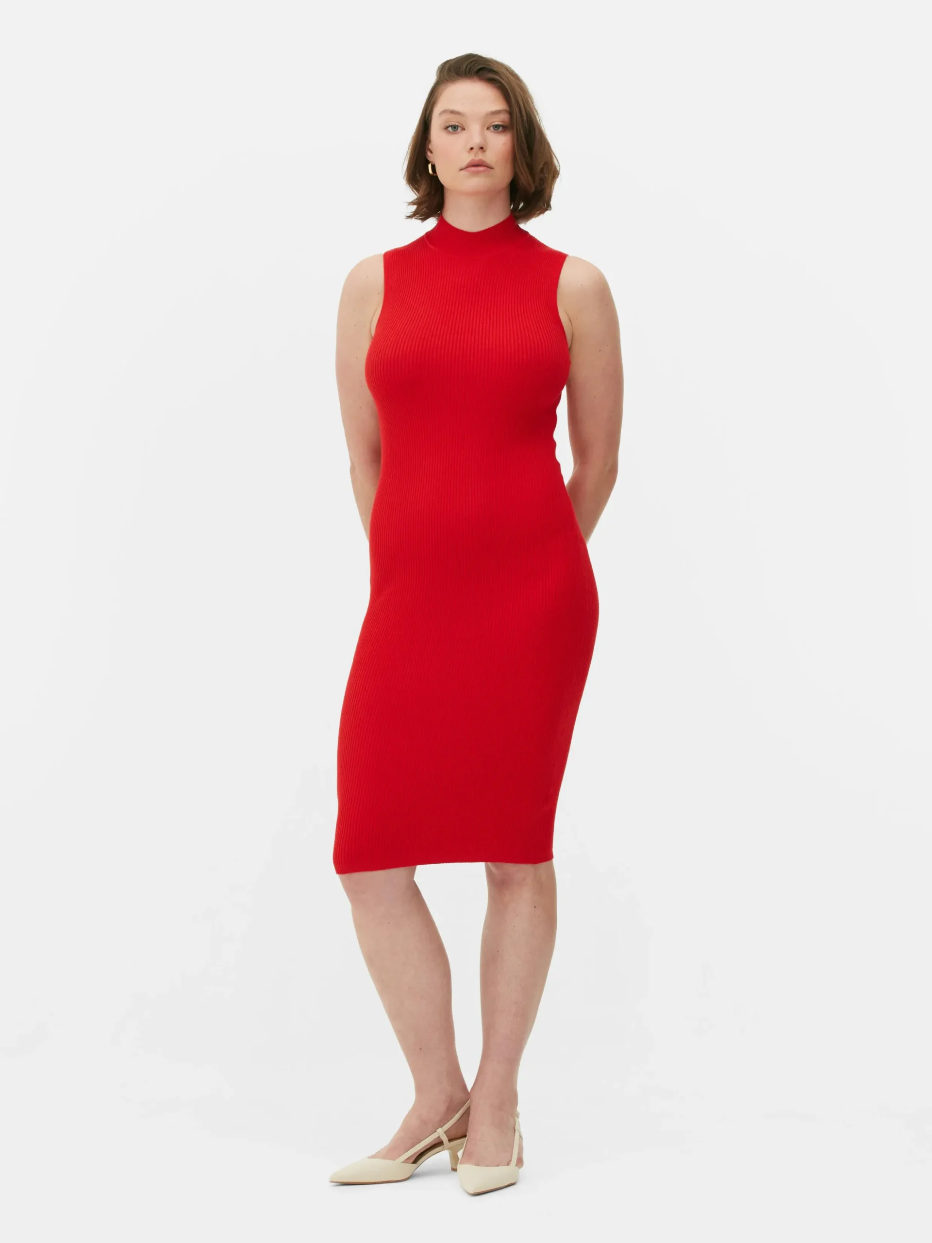 Robes|Primark Robe Mi-longue Sans Manches En Maille Rouge