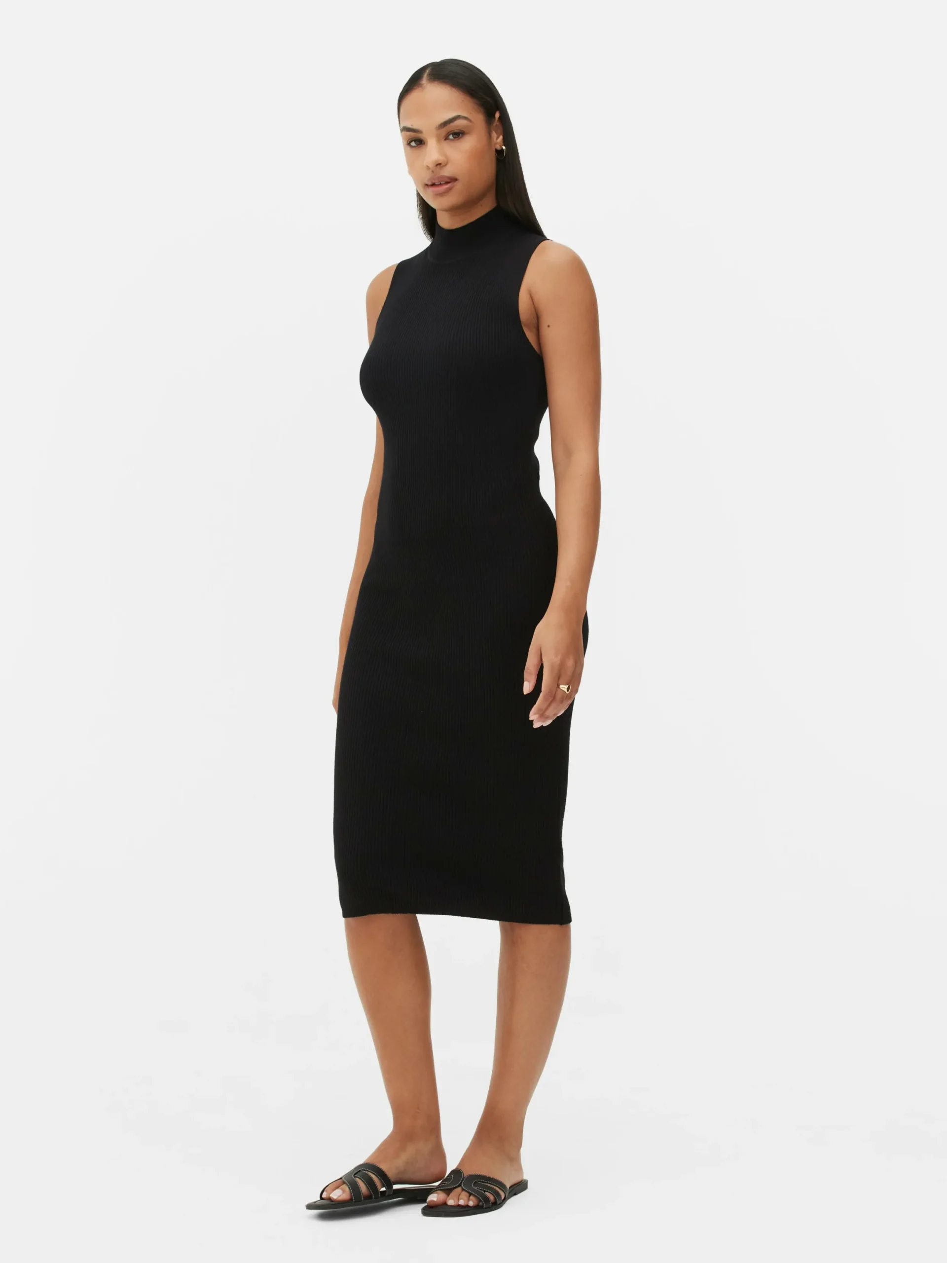 Robes|Primark Robe Mi-longue Sans Manches En Maille Noir