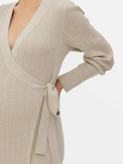 Robes|Primark Robe Portefeuille De Maternité Mi-longue En Maille Beige