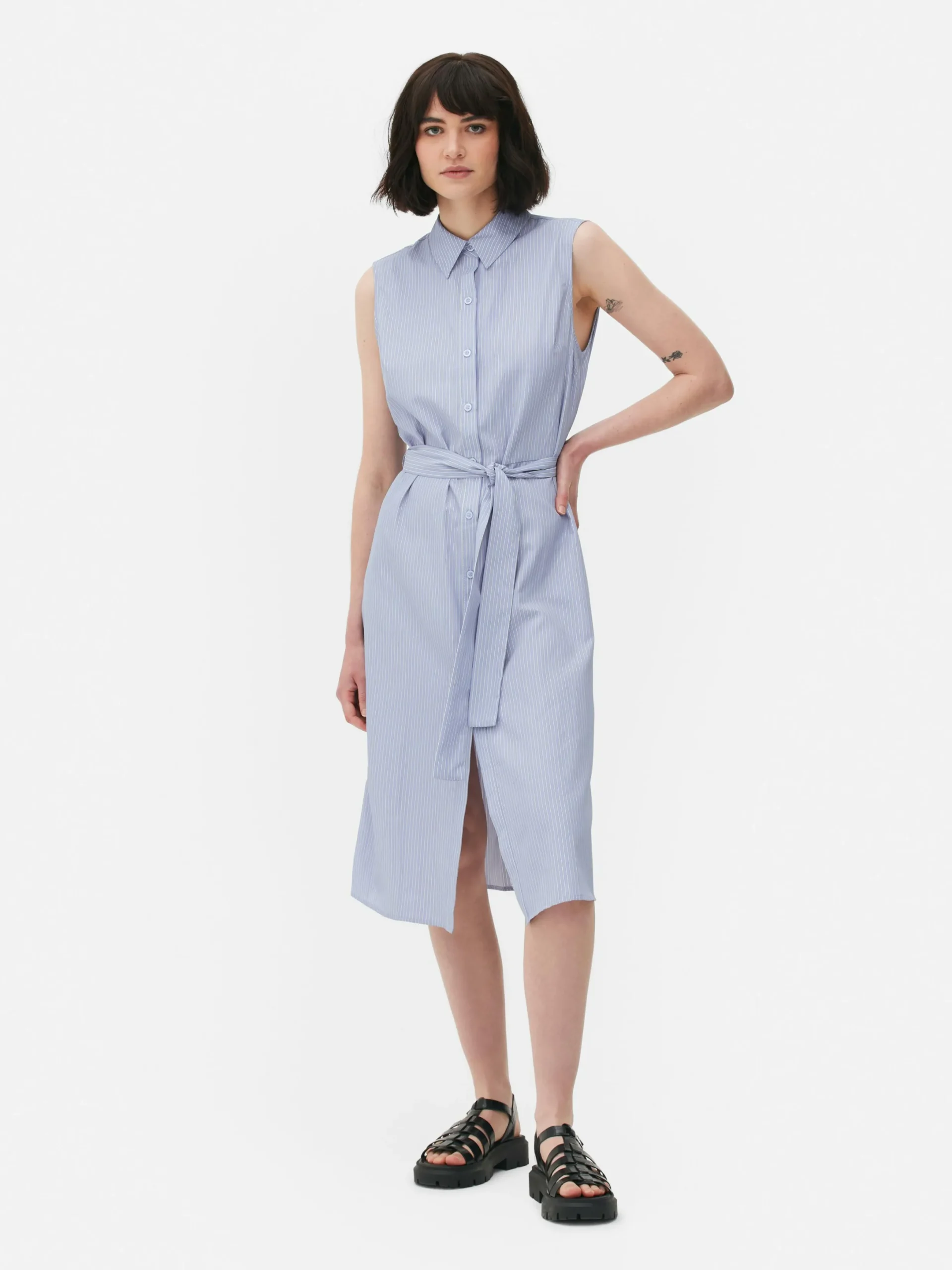 Robes|Primark Robe-chemise Mi-longue Sans Manches Bleu