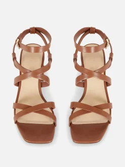 Chaussures À Talons|Primark Sandales à Talon Carré Et Lanière Croisée Fauve
