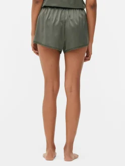 Bas De Pyjama|Primark Short De Pyjama En Satin Avec Finitions En Dentelle Kaki