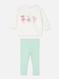 Ensembles Et Tenues|Primark Sweat-shirt à Motif Ballerine Et Legging à Pois Écru