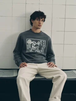 T-Shirts Et Sweat-Shirts À Motifs|Sweats À Capuche Et Sweat-Shirts|Primark Sweat-shirt Délavé à L'acide Disney Mickey Mouse X Keith Haring Gris